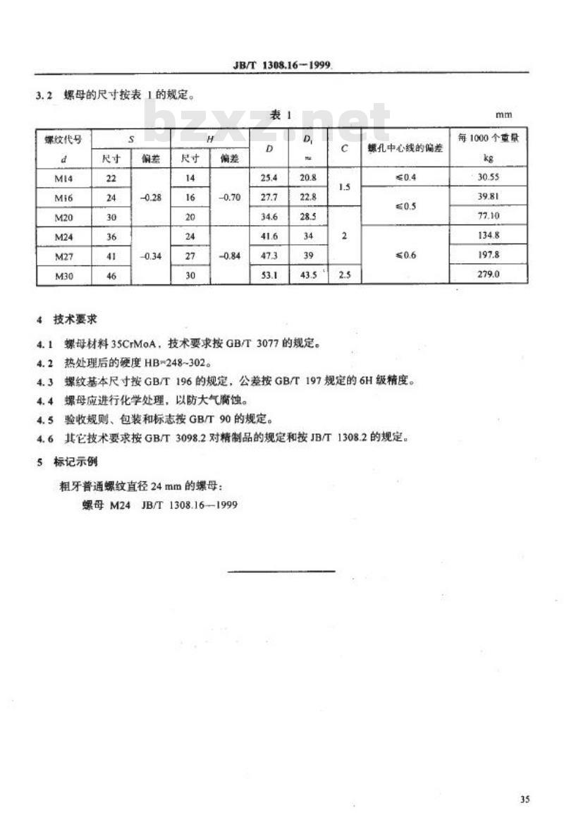 JB/T 1308.16-1999 PN250a 螺母型式、尺寸和技术条件