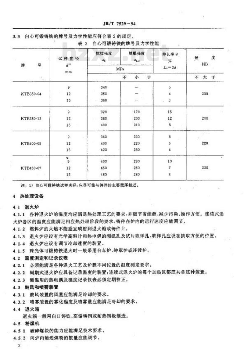 JB/T 7529-1994 可锻铸铁热处理