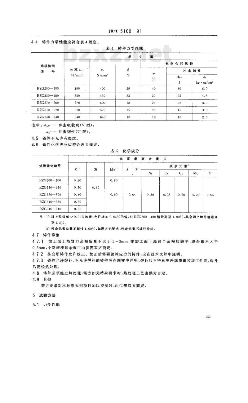 JB/T 5100-1991 熔模铸造碳钢件 技术条件