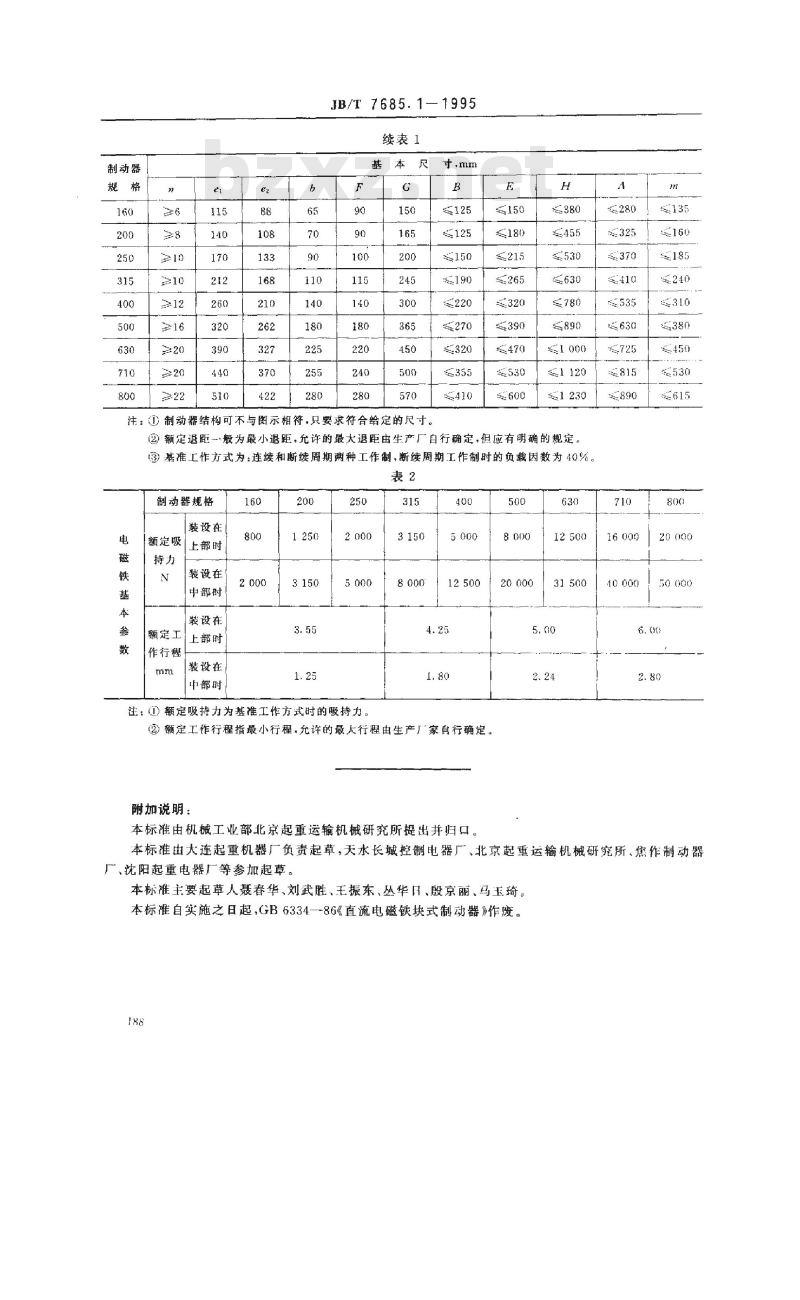 JB/T 7685.1-1995 电磁块式制动器 型式、基本参数和尺寸