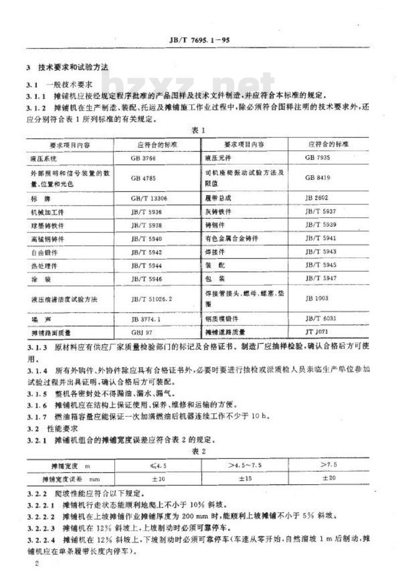 JB/T 7695.1-1995 滑模式水泥混凝土摊铺机 技术条件