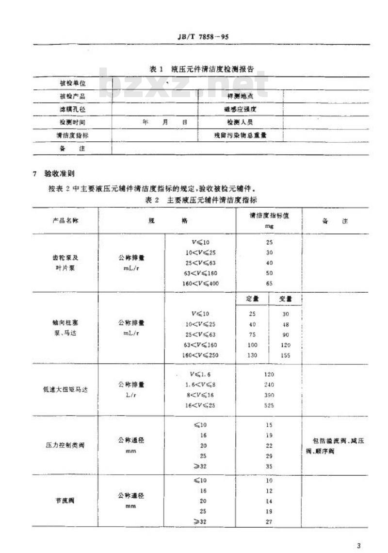 JB/T 7858-1995 液压元件 清洁度评定方法及液压元件清洁度指标