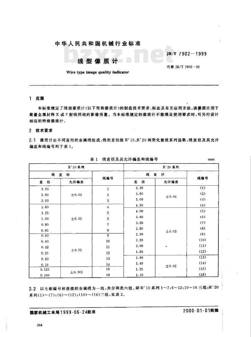 JB/T 7902-1999 线型象质计