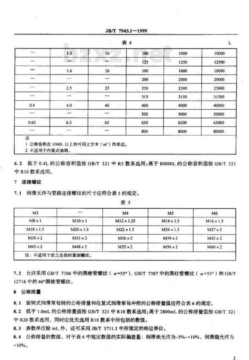 JB/T 7943.1-1999 润滑装置及元件 基本参数