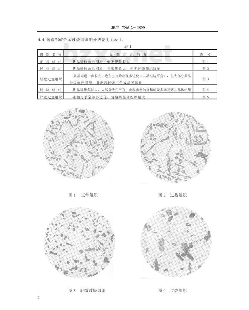 JB/T 7946.2-1999 铸造铝硅合金过烧