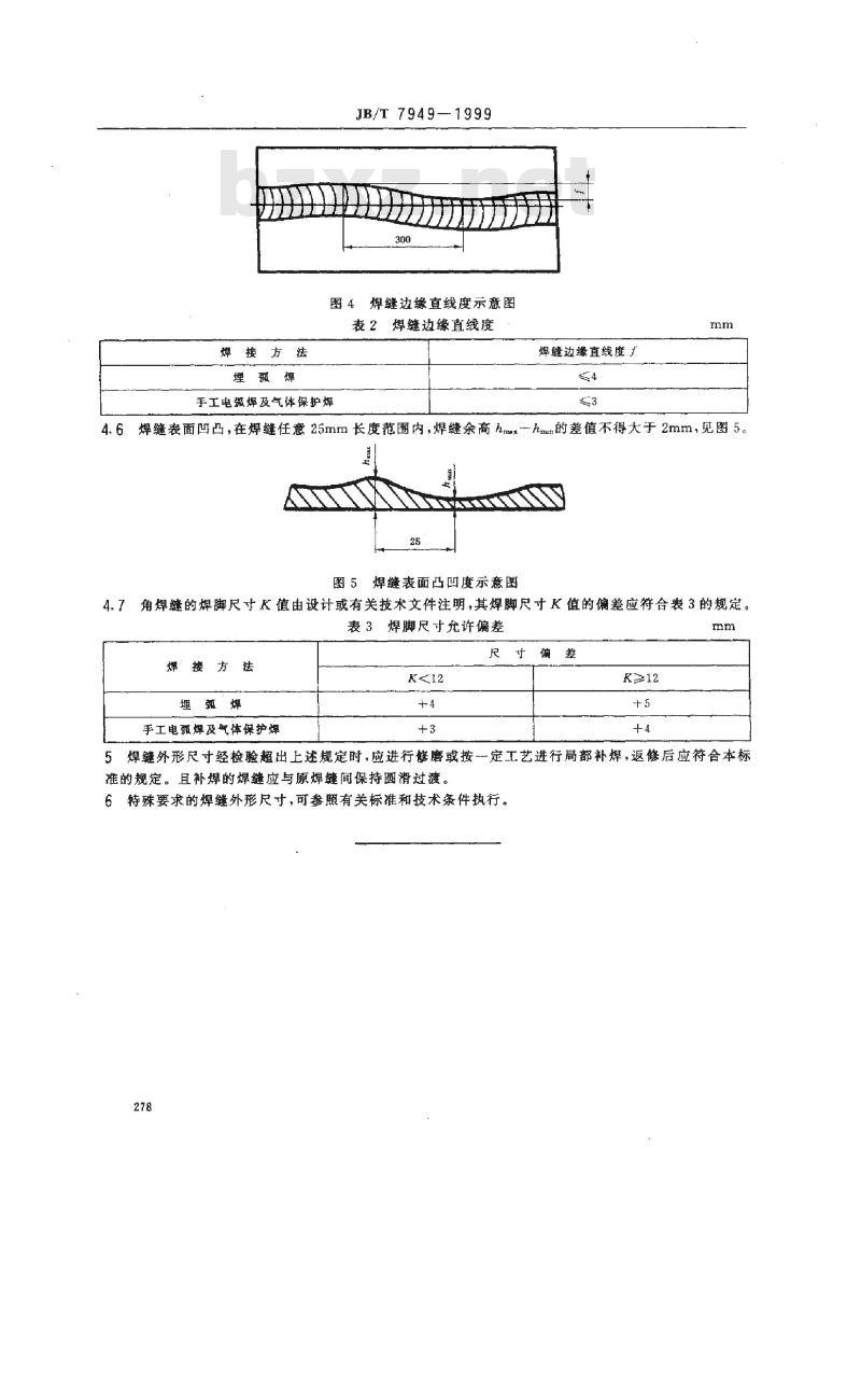 JB/T 7949-1999 钢结构焊缝 外形尺寸