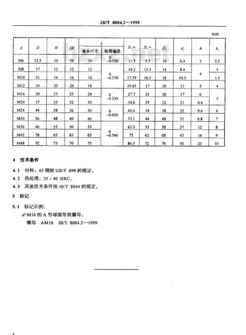 JB/T 8004.2-1999 机床夹具零件及部件 球面带肩螺母