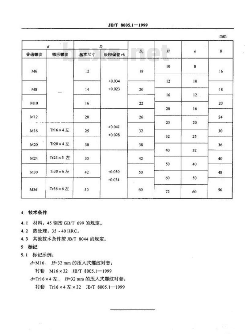 JB/T 8005.1-1999 机床夹具零件及部件 压入式螺纹衬套