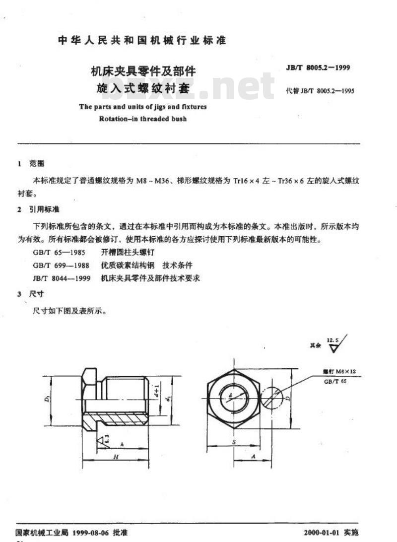 JB/T 8005.2-1999 机床夹具零件及部件 旋入式螺纹衬套