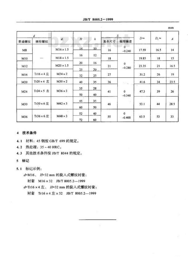 JB/T 8005.2-1999 机床夹具零件及部件 旋入式螺纹衬套