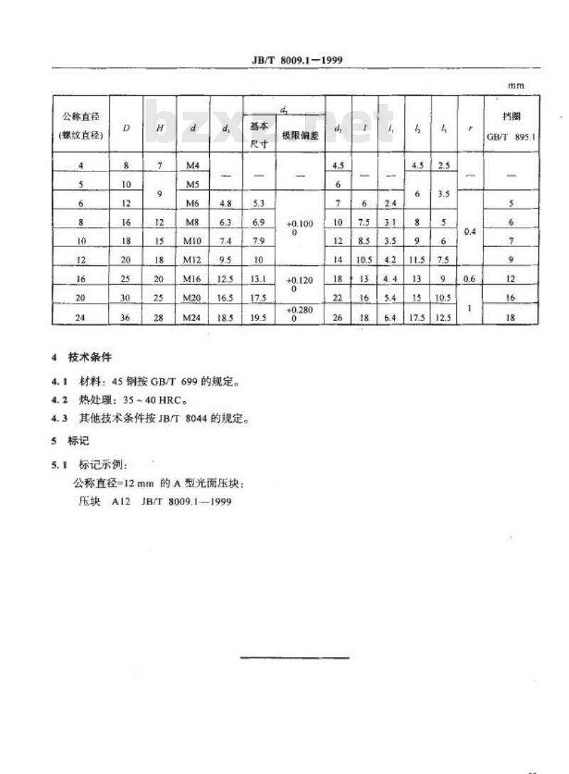 JB/T 8009.1-1999 机床夹具零件及部件 光面压块