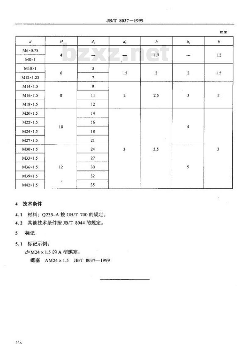 JB/T 8037-1999 机床夹具零件及部件 螺塞