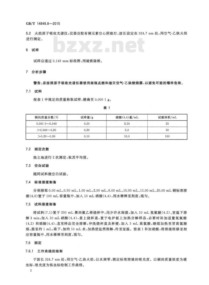 GB/T 14849.8-2015 工业硅化学分析方法 第8部分：铜含量的测定 原子吸收光谱法