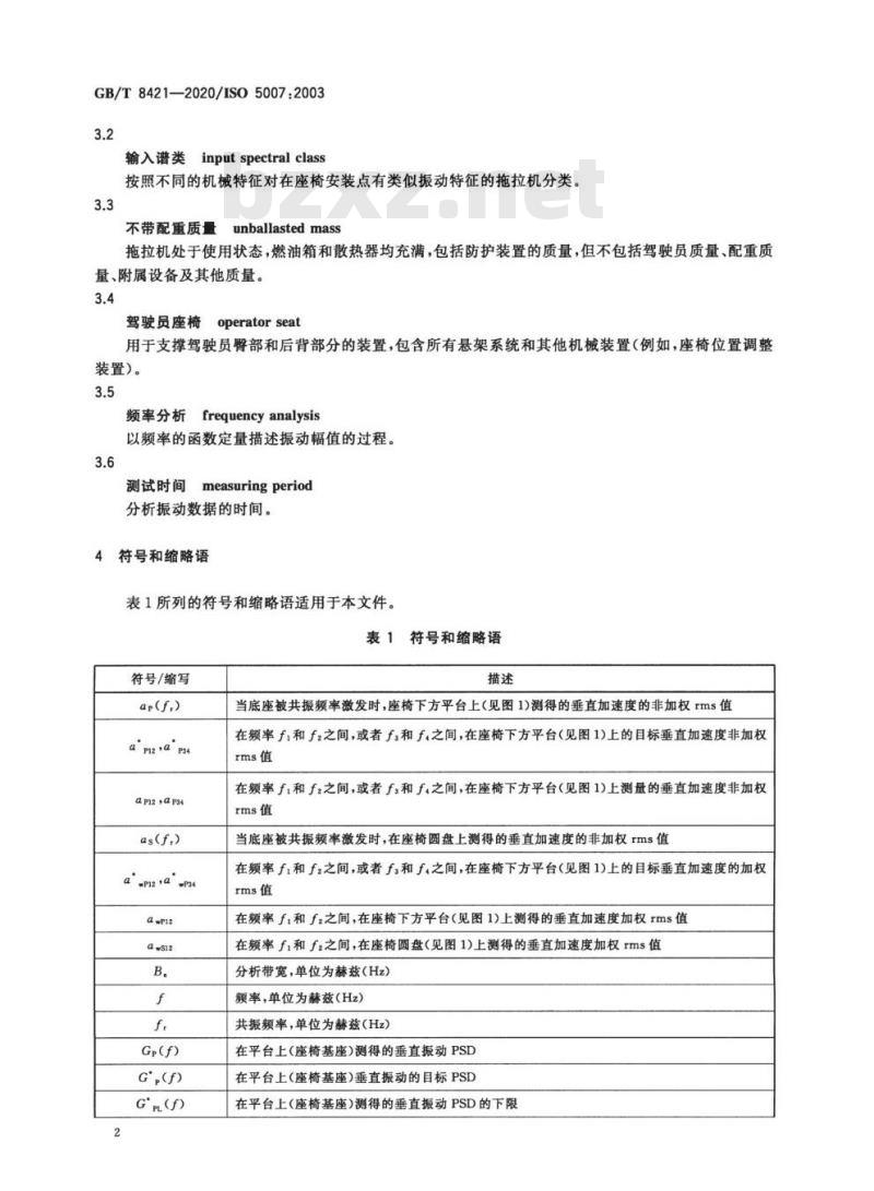 GB∕T 8421-2020 农业轮式拖拉机 驾驶员座椅 传递振动的实验室测量