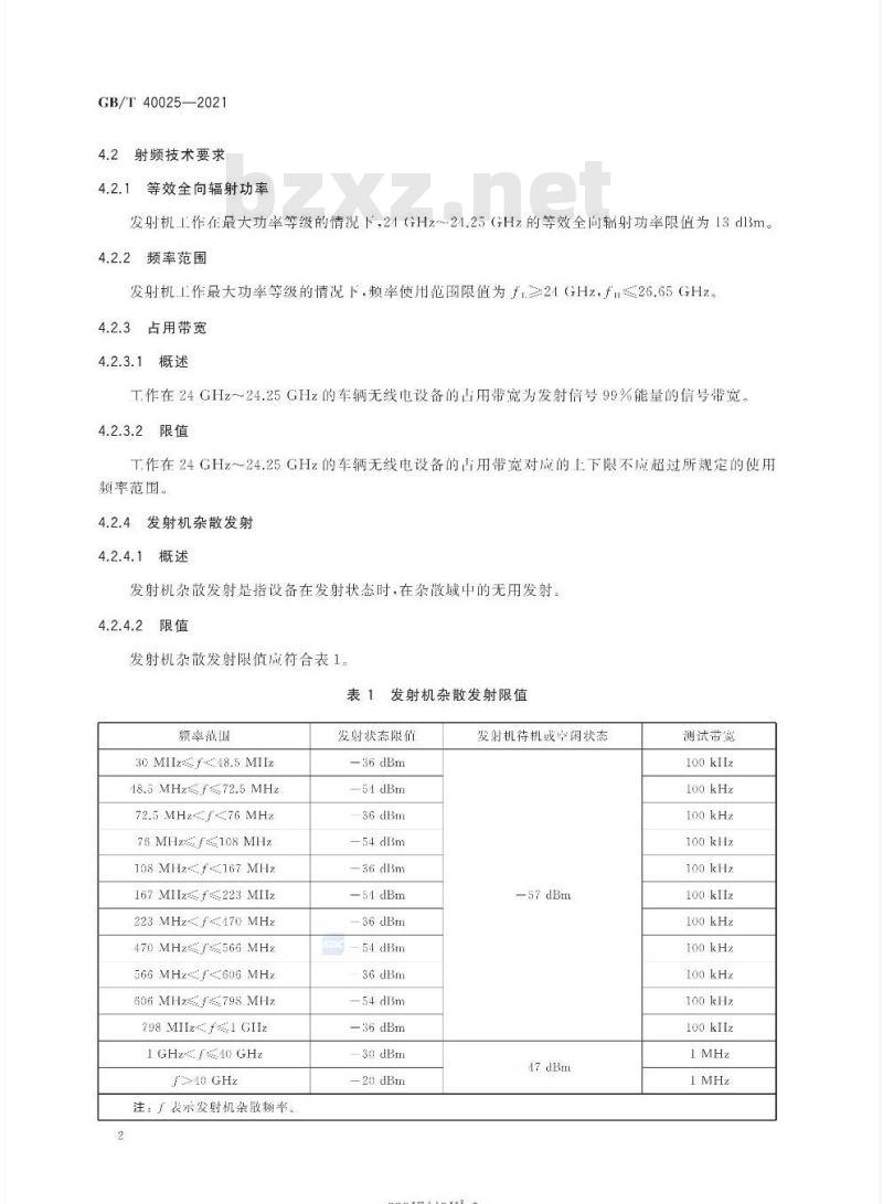 GB∕T 40025-2021 24GHz车辆无线电设备射频技术要求及测试方法