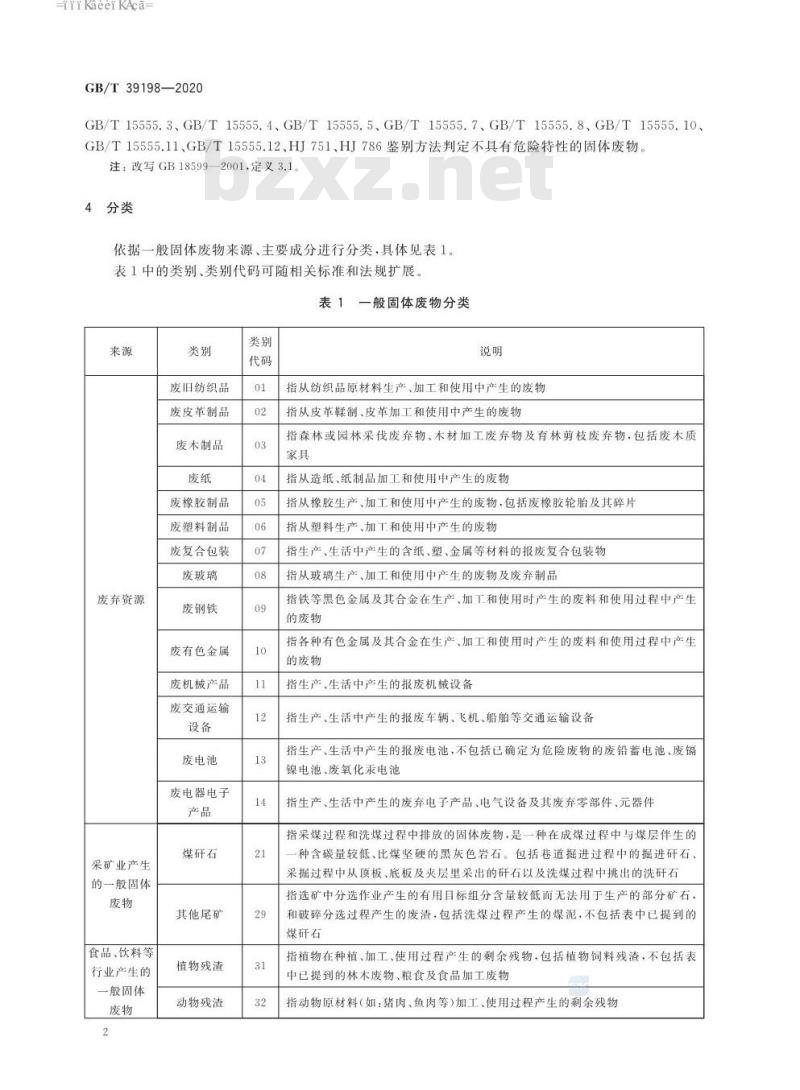 GB∕T 39198-2020 一般固体废物分类与代码