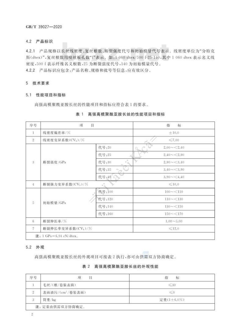 GB∕T 39027-2020 高强高模聚酰亚胺长丝