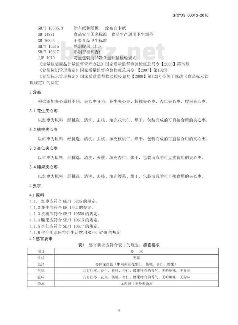 QXYXS 0001 S-2016 新郑市豫新食品有限公司 夹心枣