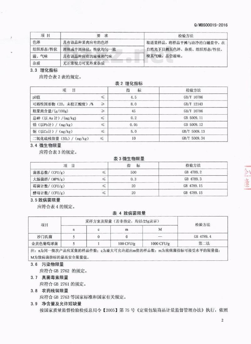 QMBS 0001 S-2016 四川省麦邦食品工业有限公司 橙（柑、橘）茸