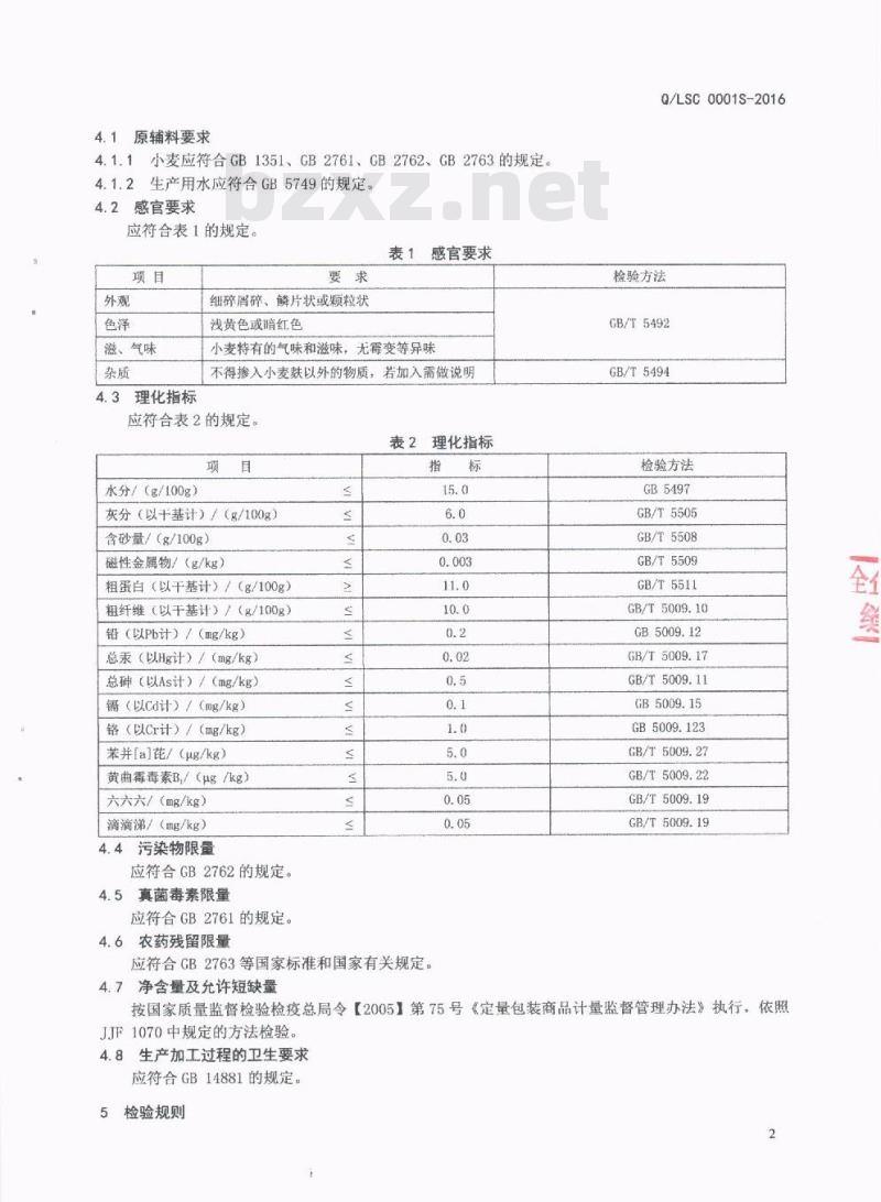 QLSC 0001 S-2016 南顺（四川）食品有限公司 食用麦麸
