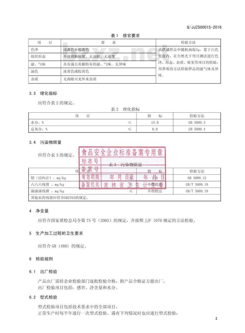 QJJZS 0001 S-2016 靖宇县金泽商贸有限公司 蒲公英根代用茶