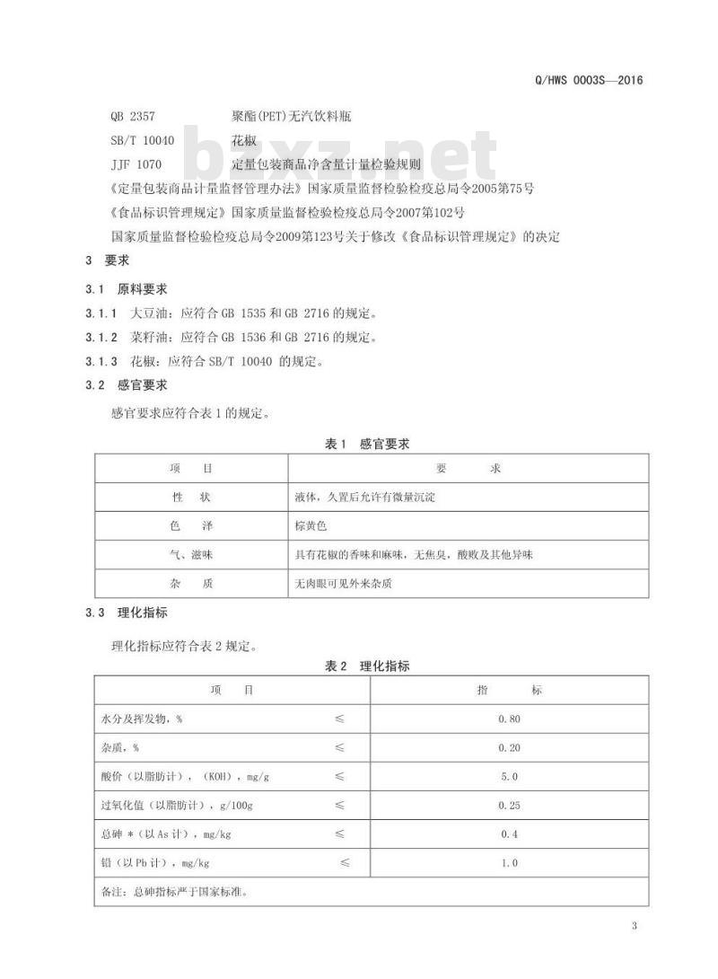 QHWS 0003 S-2016 河南王胖子食品有限公司 花椒调味油