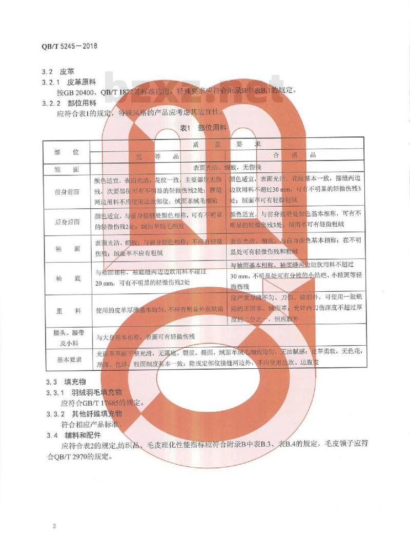 QB∕T 5245-2018 充绒内胆皮革服装