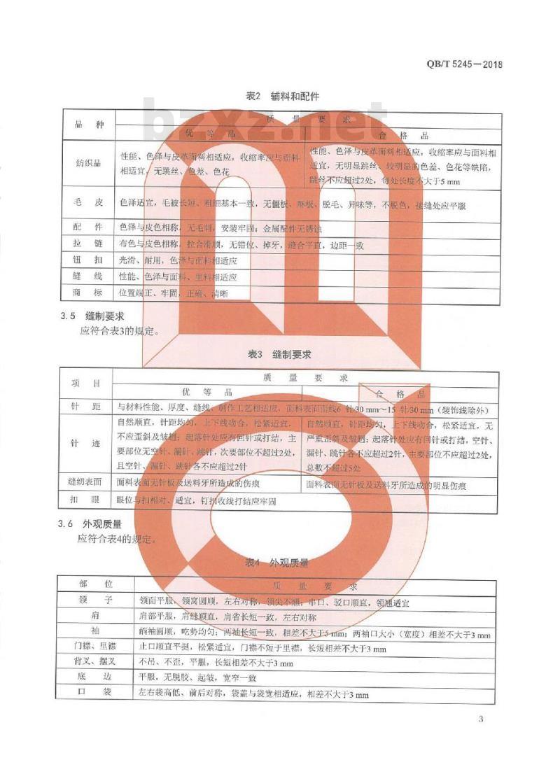 QB∕T 5245-2018 充绒内胆皮革服装
