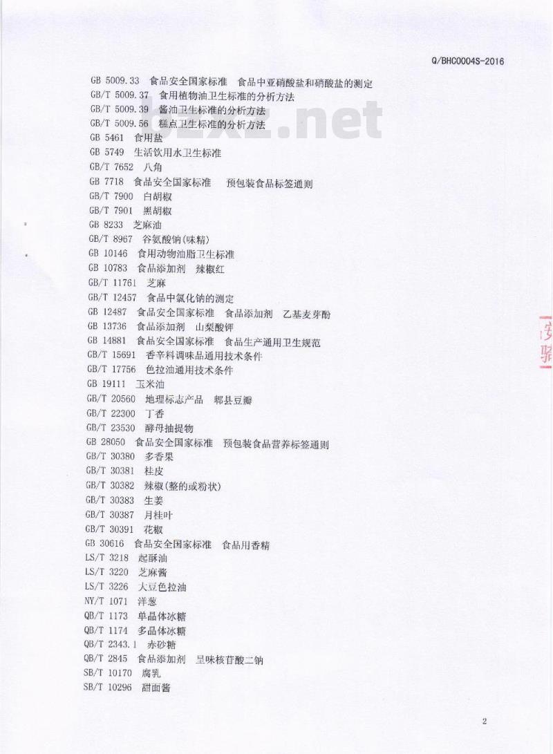 QBHC 0004 S-2016 芭夯餐饮管理有限公司 半固态复合调味料