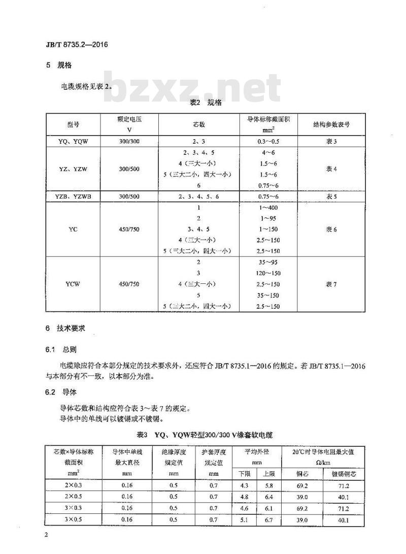 JB∕T 8735.2-2016 额定电压450∕750V及以下橡皮绝缘软线和软电缆 第2部分：通用橡套软电缆