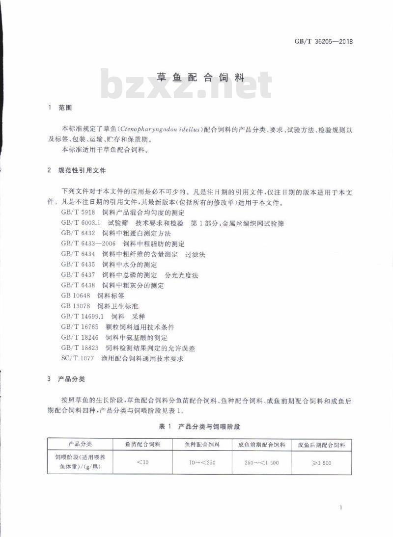 GB/T 36205-2018 草鱼配合饲料