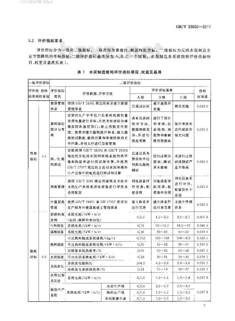 GB/T 33650-2017 水泥制造能耗评价技术要求