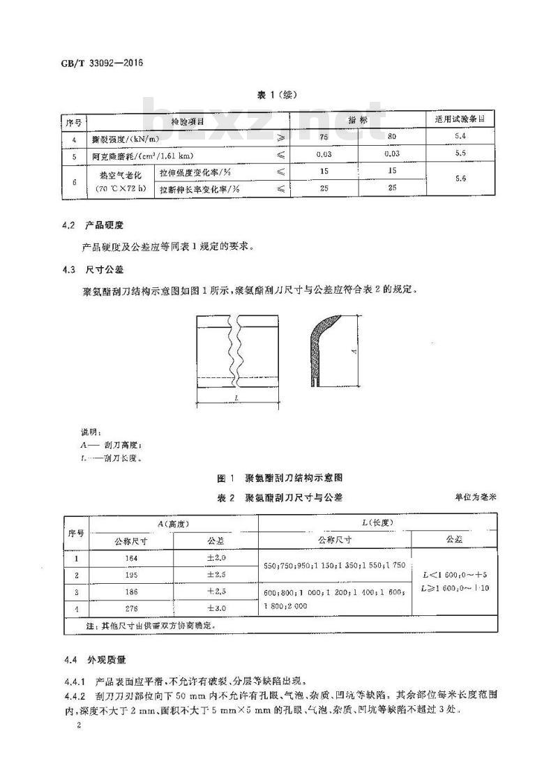 GB/T 33092-2016 皮带运输机清扫器聚氨酯刮刀