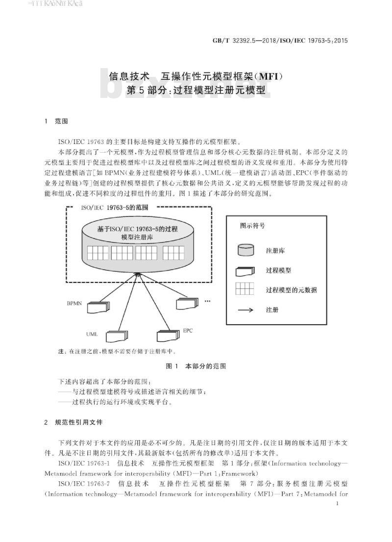GB/T 32392.5-2018 信息技术 互操作性元模型框架(MFI) 第5部分：过程模型注册元模型