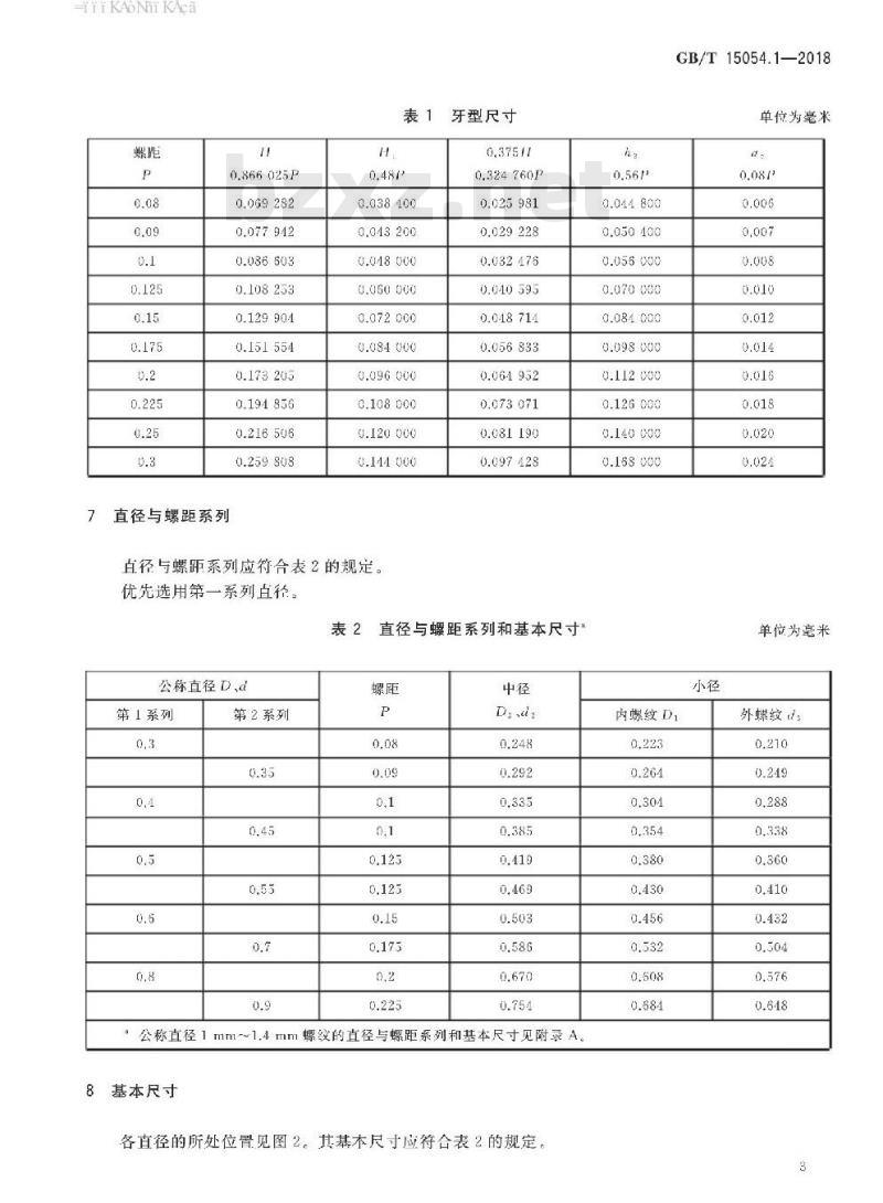 GB∕T 15054.1-2018 小螺纹 第1部分：牙型、系列和基本尺寸
