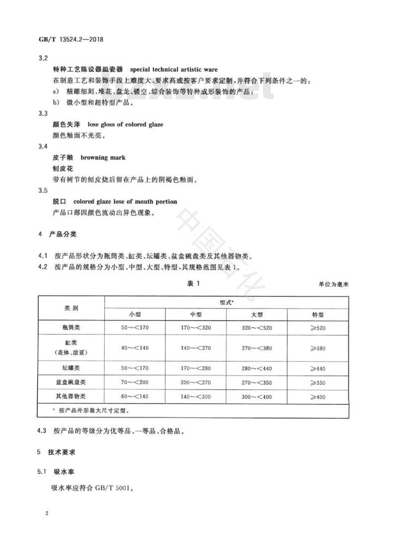 GB/T 13524.2-2018 陈设艺术瓷器 第2部分：器皿瓷