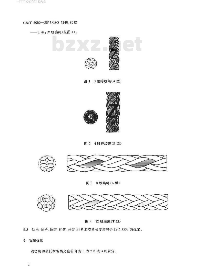 GB∕T 8050-2017 纤维绳索 聚丙烯裂膜、单丝、复丝(PP2)和高强度复丝(PP3)3、4、8、12股绳索