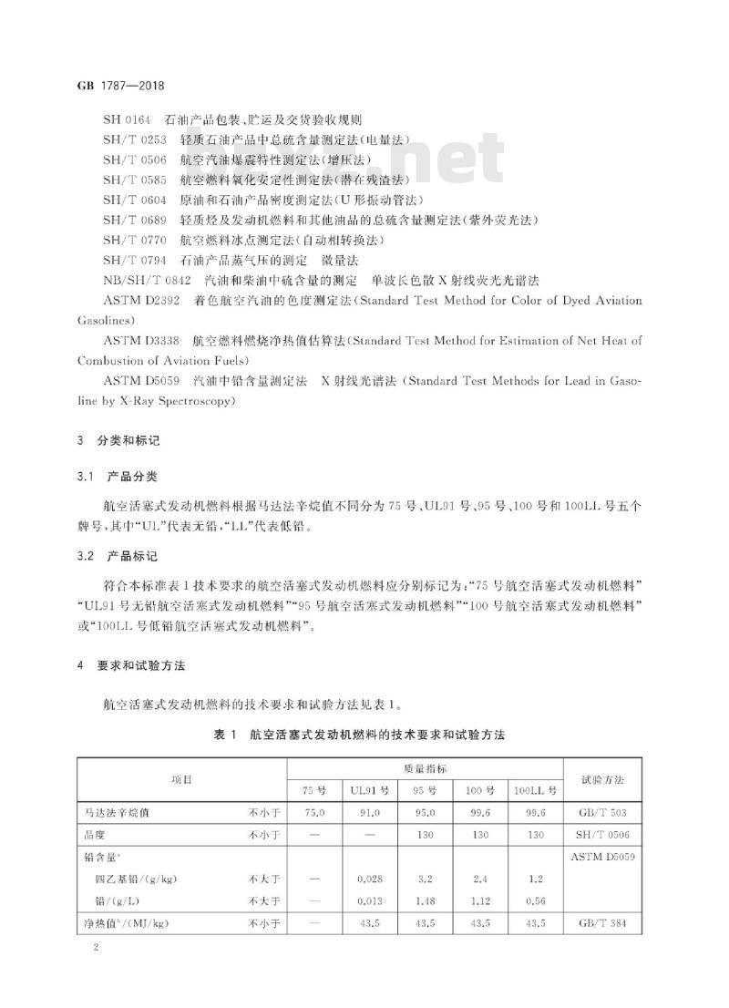 GB 1787-2018 航空活塞式发动机燃料