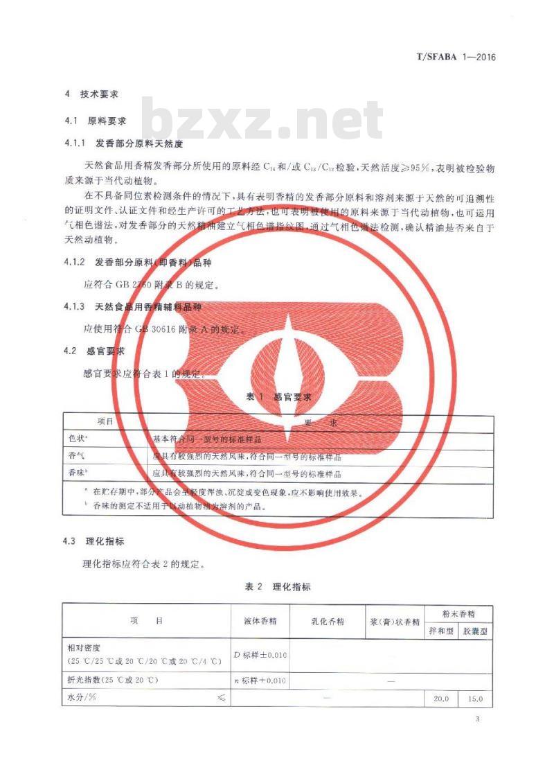 TSFABA 1-2016 食品安全团体标准 天然食品用香精