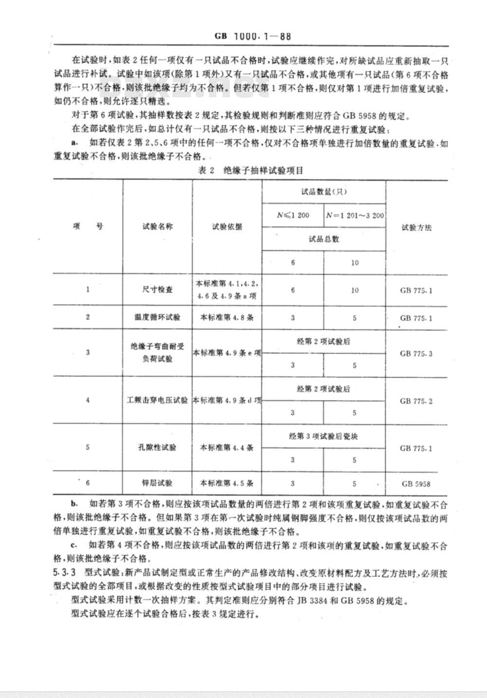 GB 1000.1-1988 高压线路针式瓷绝缘子 技术条件