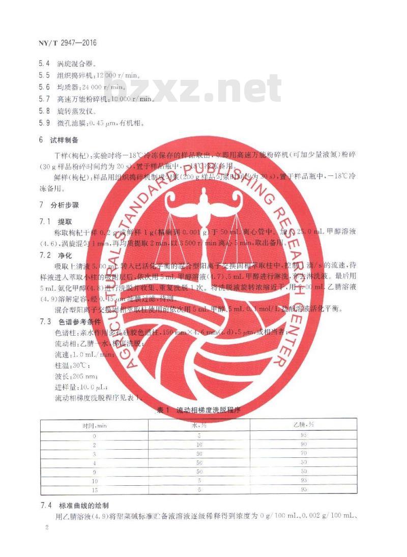 NY/T 2947-2016 枸杞中甜菜碱含量的测定 高效液相色谱法