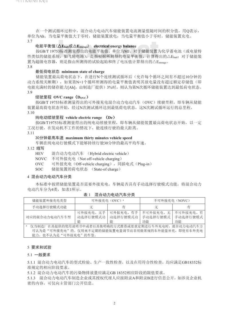 GB 19755-2016 轻型混合动力电动汽车污染物排放控制要求及测量方法