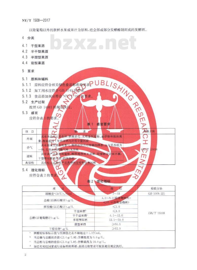 NY/T 1508-2017 绿色食品 果酒
