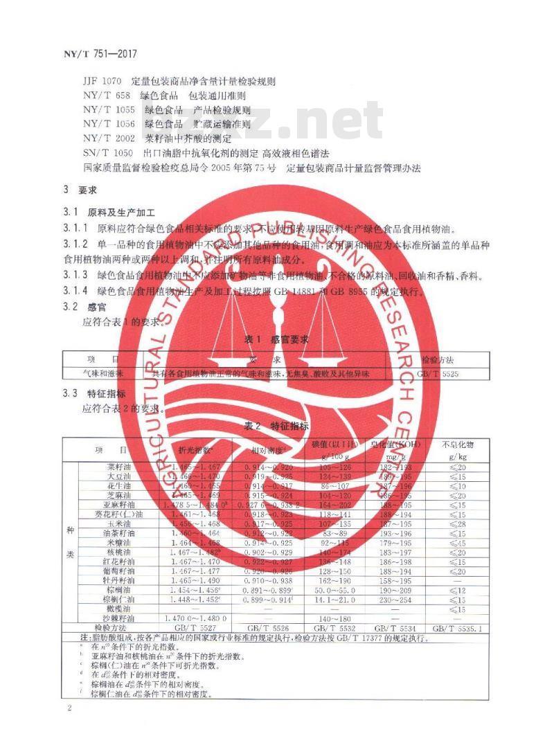 NY/T 751-2017 绿色食品 食用植物油