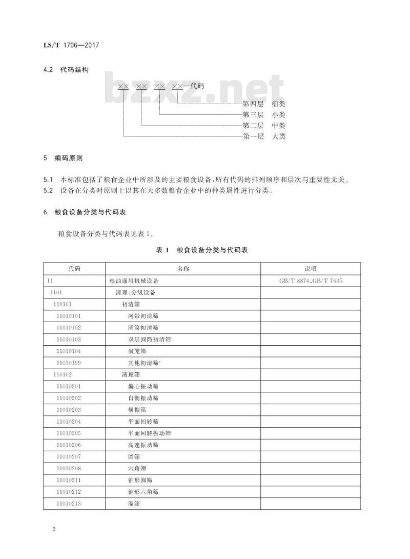 LS/T 1706-2017 粮食信息分类与编码 粮食设备分类与代码