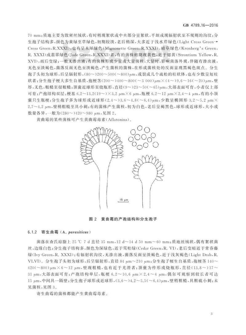 GB 4789.16-2016 食品安全国家标准 食品微生物学检验 常见产毒霉菌的形态学鉴定