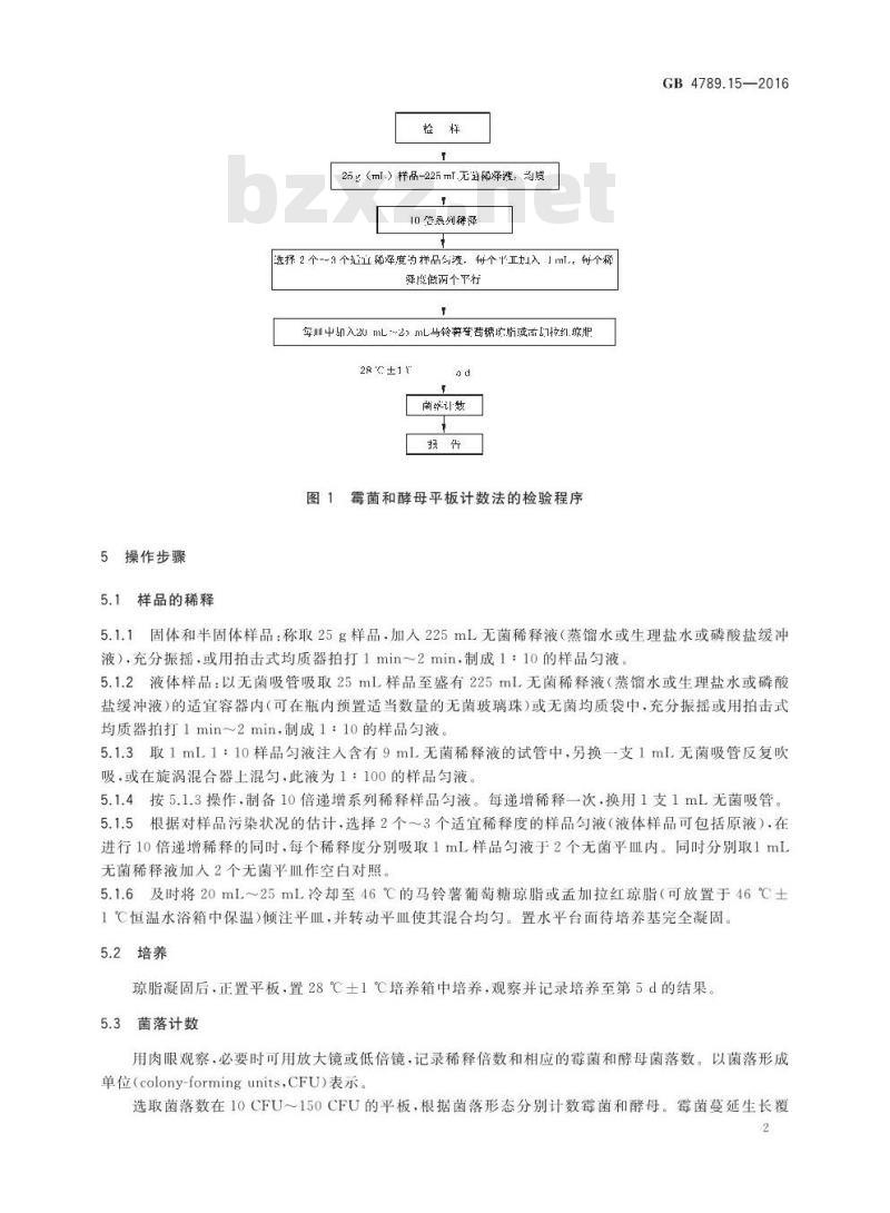 GB 4789.15-2016 食品安全国家标准 食品微生物学检验 霉菌和酵母计数
