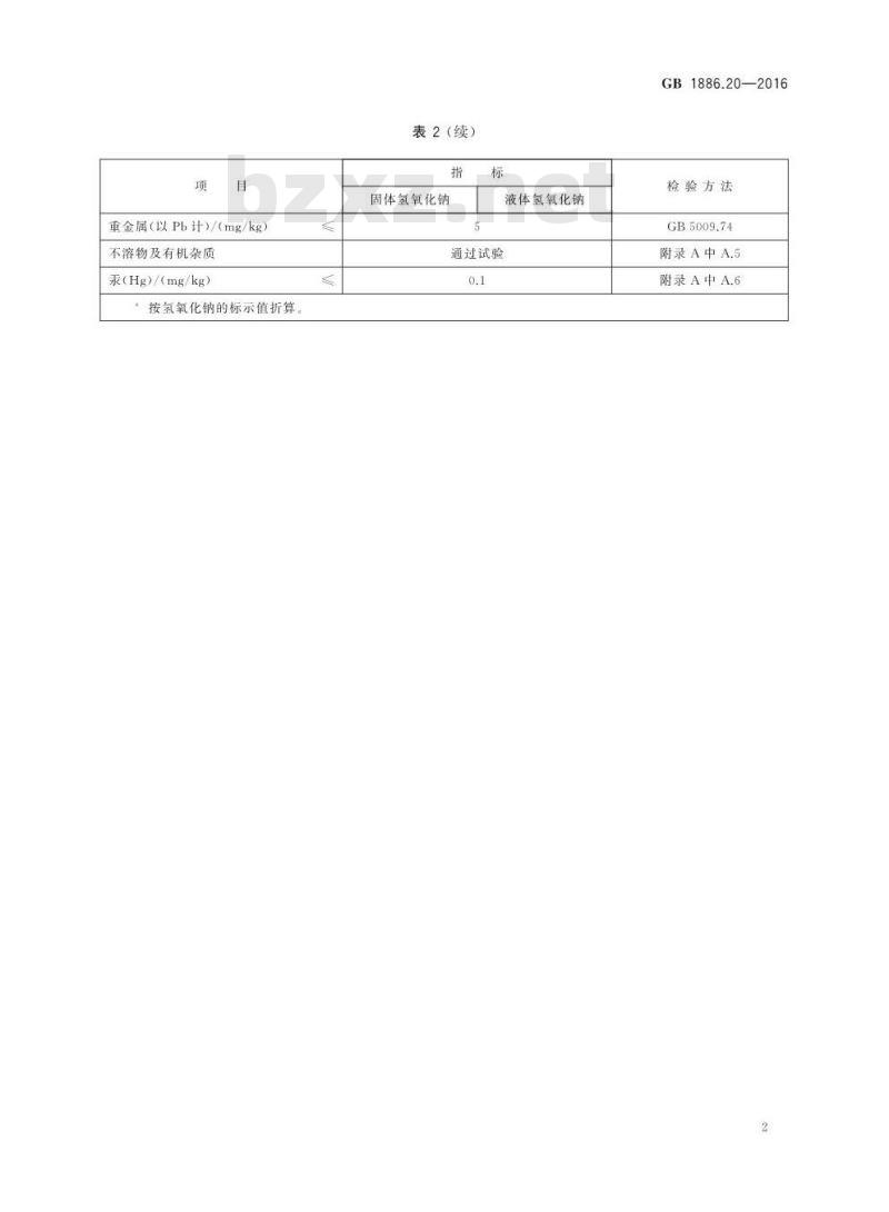 GB 1886.20-2016 食品安全国家标准 食品添加剂 氢氧化钠