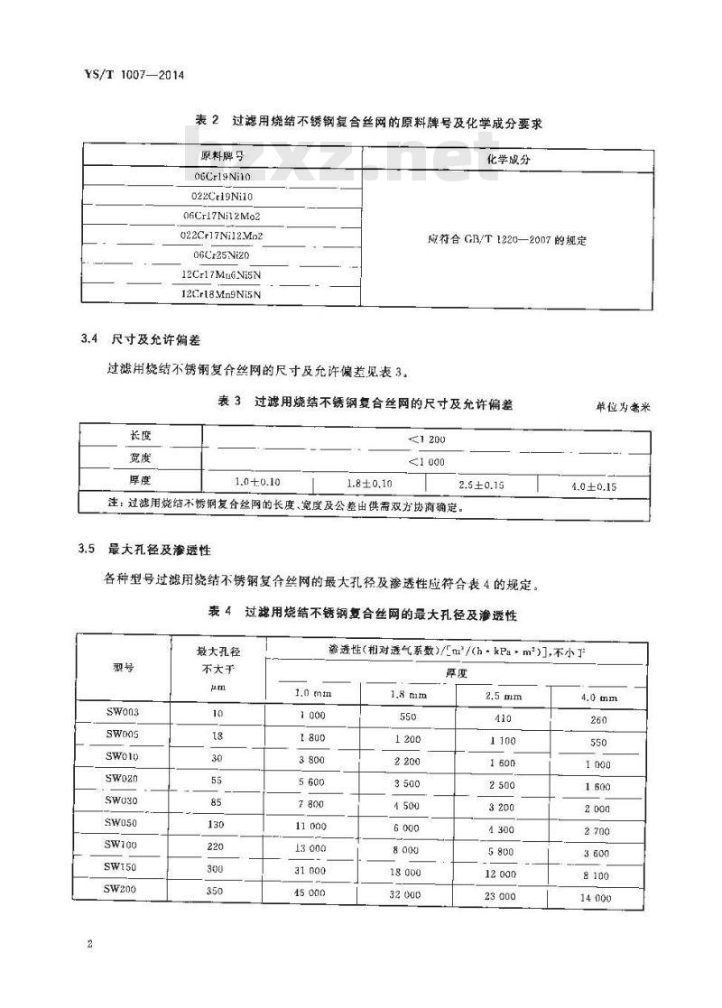 YS/T 1007-2014 过滤用烧结不锈钢复合丝网