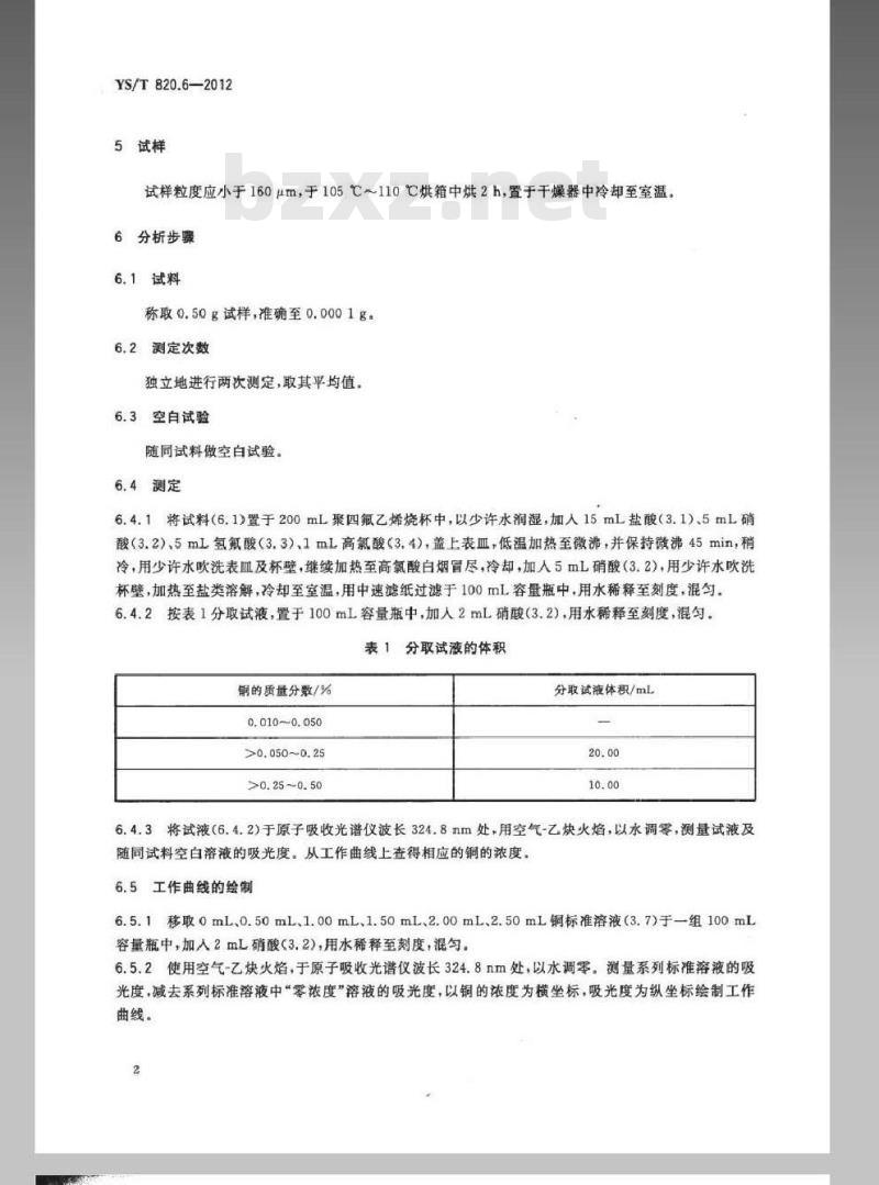YS/T 820.6-2012 红土镍矿化学分析方法 第6部分：铜量的测定 火焰原子吸收光谱法